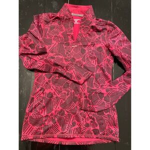 Brooks Running Top Women Medium Pink Black Geometric Long Sleeve Athletic